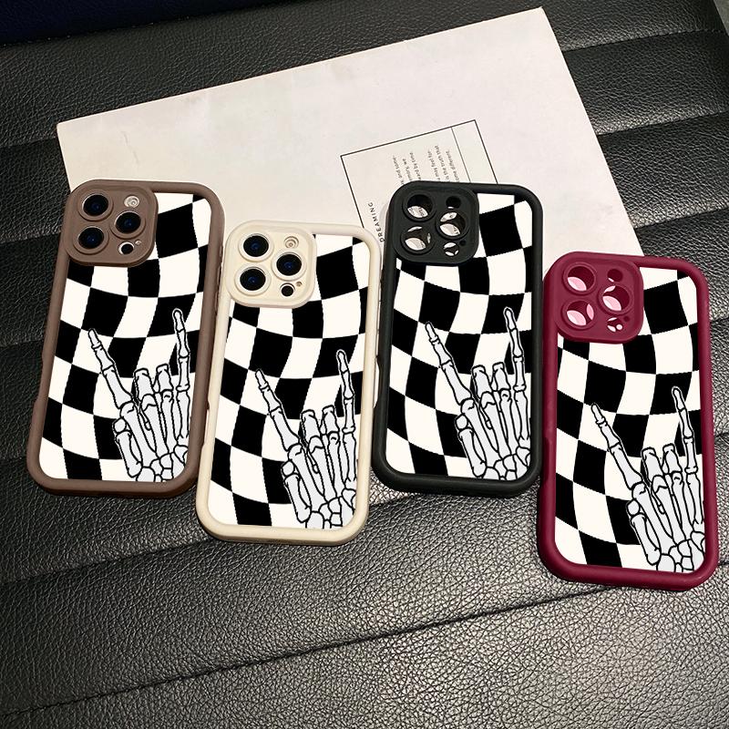 Checkered Skeleton Pattern Case for iPhone 17 Pro Max 16 Plus 15 14 13 12 11 Air E Soft TPU Bumper Drop Protection Rugged Durable Back,Suitable gifts for boys