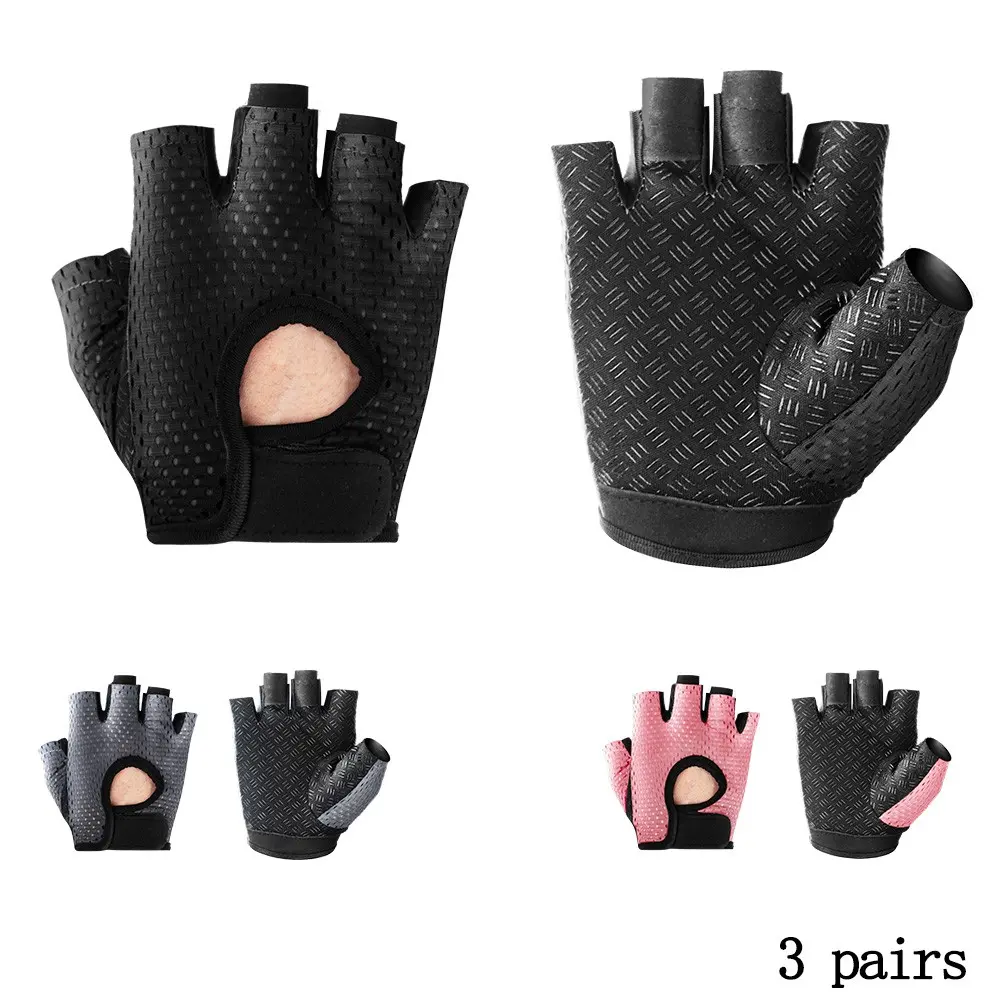 3 Pairs Half-Finger Breathable Polyester Gloves, Comfortable Anti-Slip Durable Sports Gloves, Cycling Off-Road Fitness Gloves