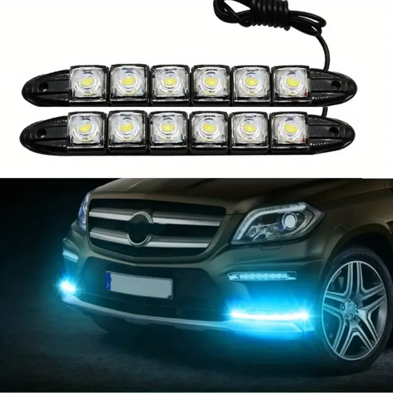 2PCS Universal Car Led DRL Daytime Running Light Flexible 6SMD White Ice Blue Waterproof Driving Light Strip Driving Fog Bulb Car Styling DC 12V Car Led Lights