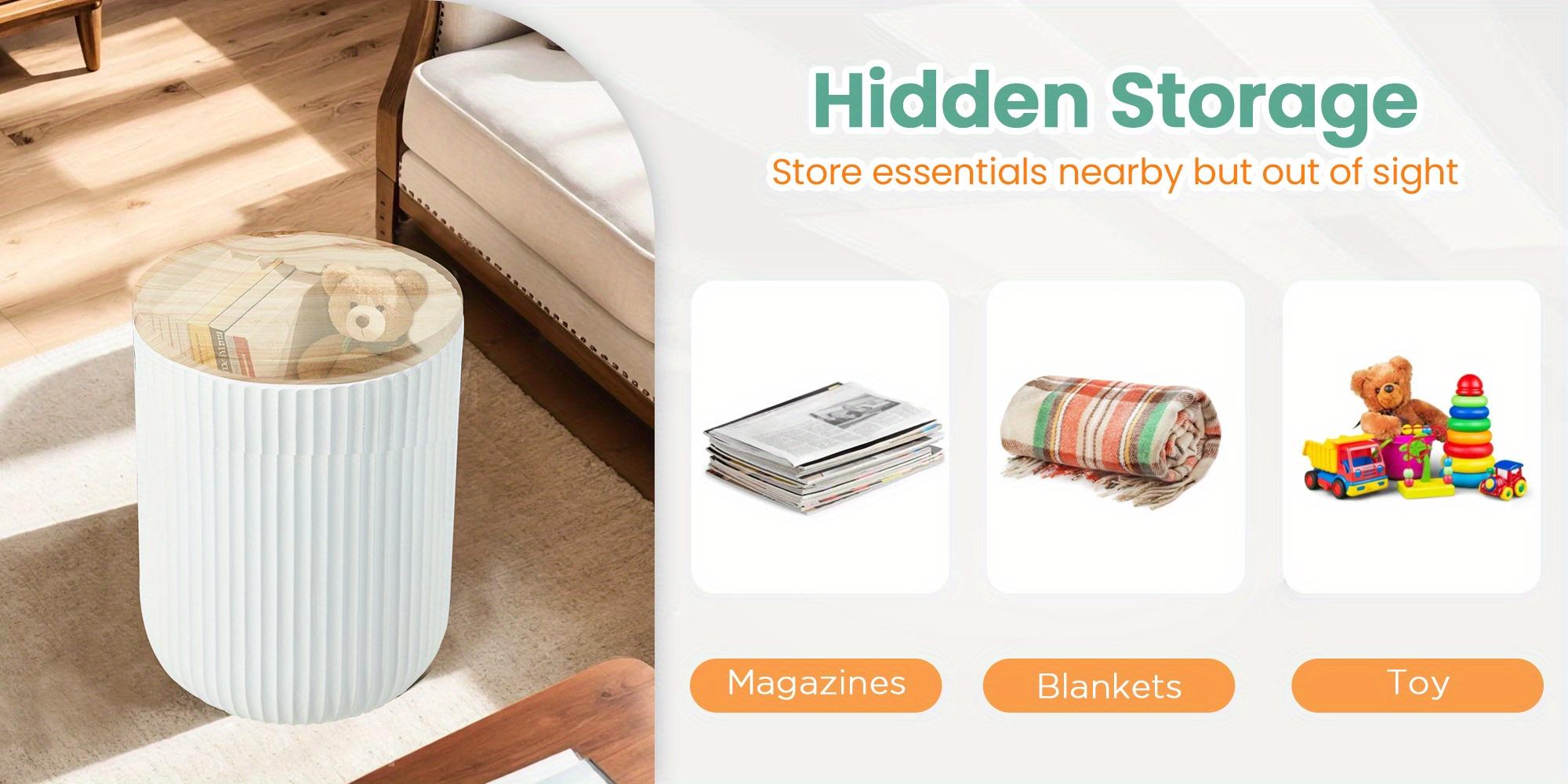 Round Magnesium Oxide Outdoor Accent Table (White) - Weather-Resistant Side Table with Hidden Storage, Indoor/Patio Friendly