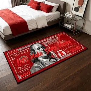 Red Dollar Rug, Non-Slip Floor Mat Bedside Carpet, American Style Cool Trendy Home Decor Carpet, Long Rug, Gift, for Bedroom, Living Room, Kitchen, Bathroom, Gaming Room, Closet