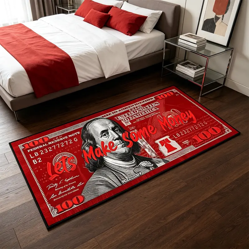 Red Dollar Rug, Non-Slip Floor Mat Bedside Carpet, American Style Cool Trendy Home Decor Carpet, Decorative Area Rug, Long Rug, Gift, for Bedroom, Living Room, Kitchen, Bathroom, Gaming Room, Closet
