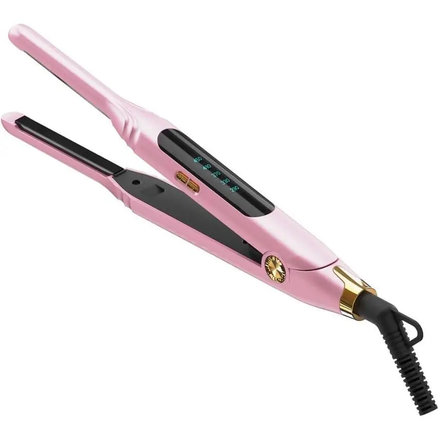 Mini Flat Irons for Short Hair,Pixie Cut & Bangs,Pencil Hair Straightener for Edges with LED Display,Small Hair Straightener with Dual Voltage,Ease to use and Fast 15 Second Heat up(Pink)