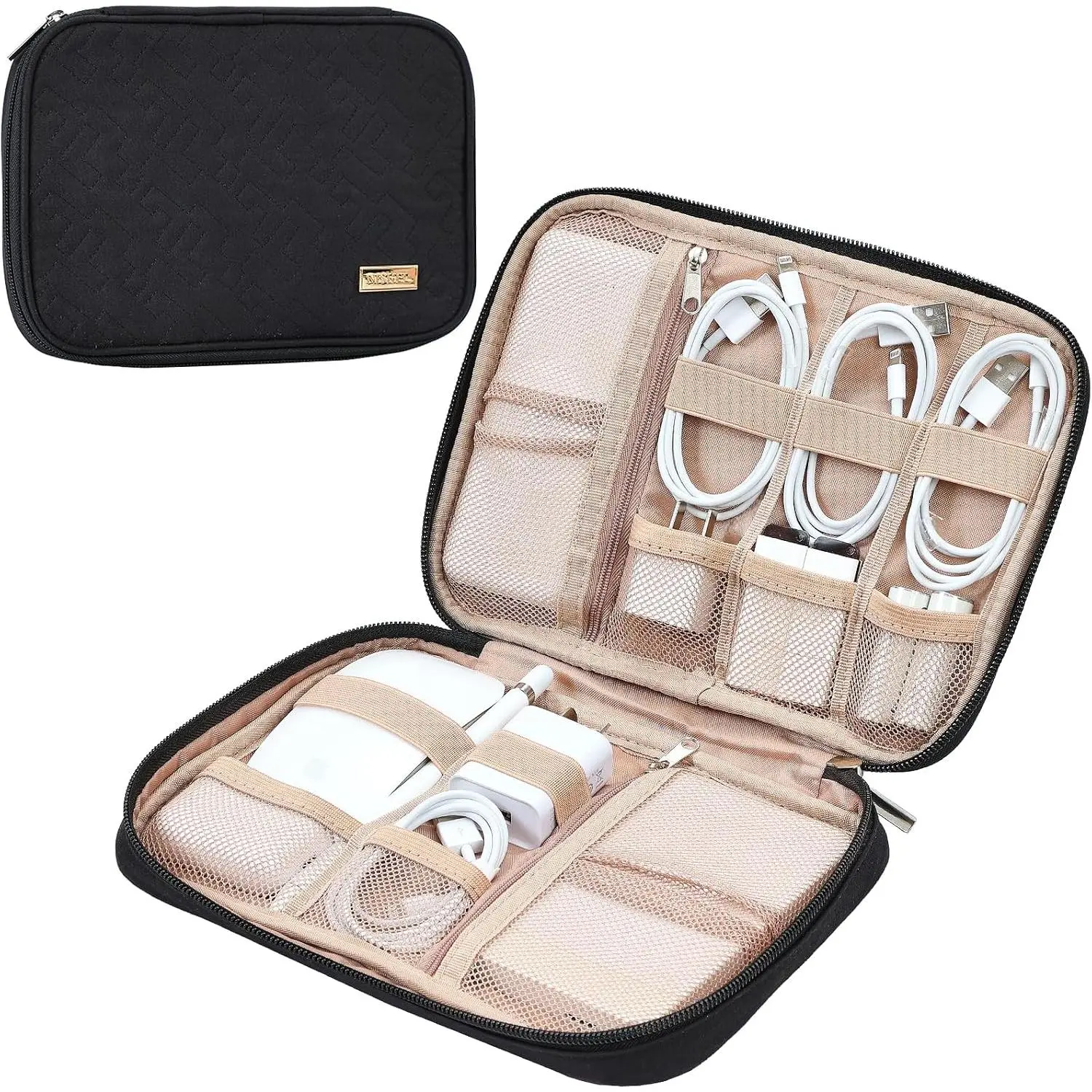 Travel Cord Organizer,   Accessories Storage Bag | Bag for chargers, cables, phones, hard drives, USB devices and SD cards, ideal for travel and daily use,Black