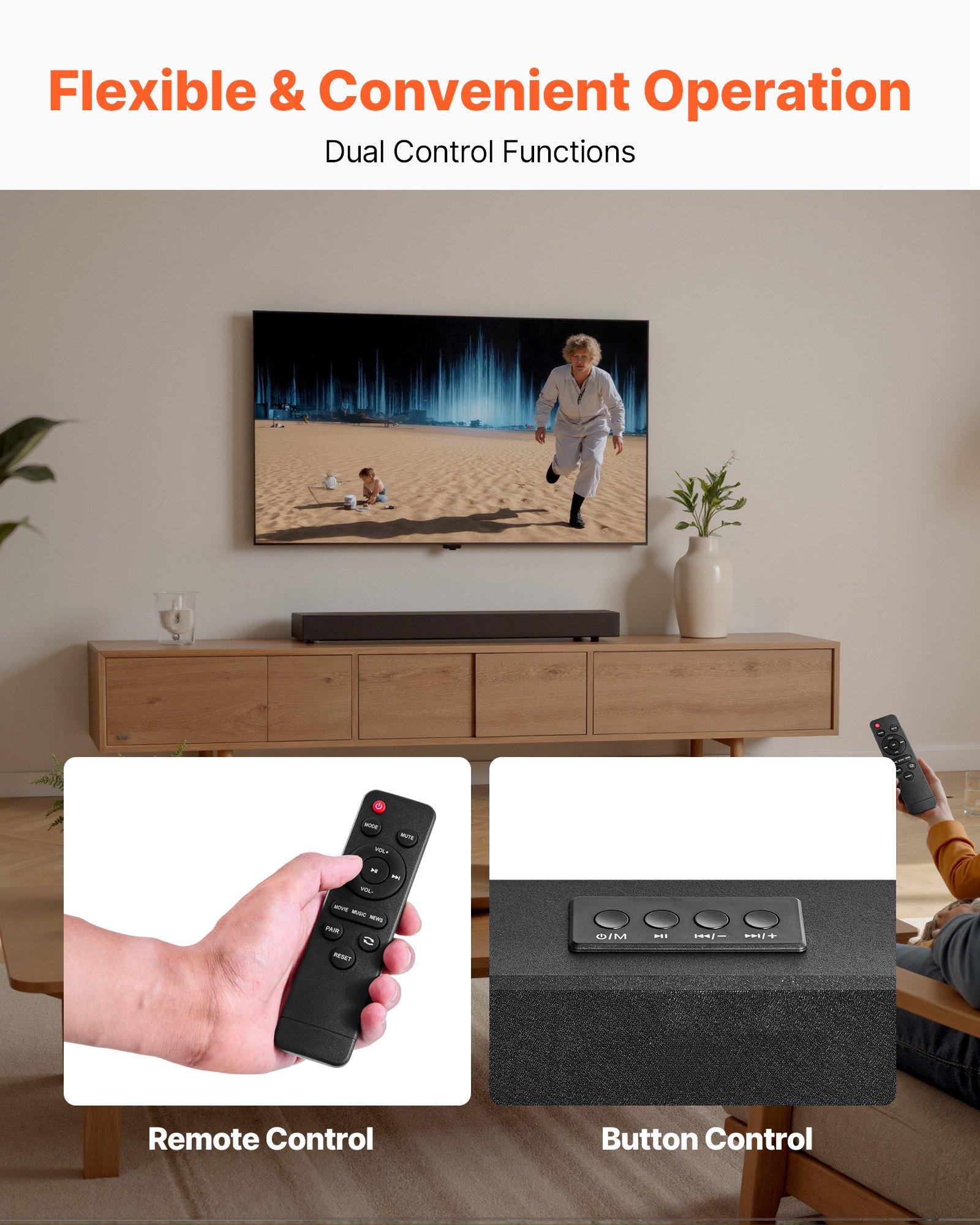【Father's Day gift】VEVOR Sound Bar for Smart TV, 2.0 Channel, 24-Inch Compact Soundbar TV Speakers for Projector, Bluetooth AUX Connection, Remote Control, Easy Setup, 80W Surround Sound System for PC Home Theater AudioSummervibes