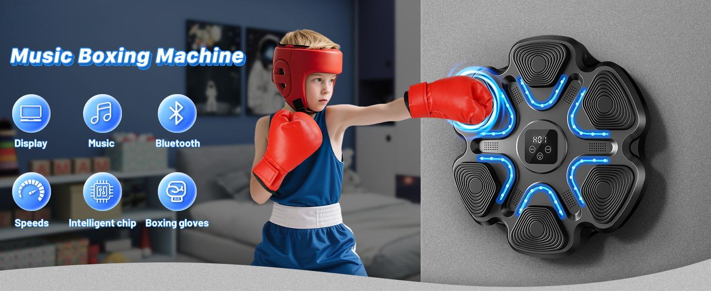 Music Boxing Machine for Kids and Adults, Wall Mounted Bluetooth Punching Trainer with Boxing Gloves, Intelligent LED Boxing Target Workout Machine for Teenagers Boys Girls