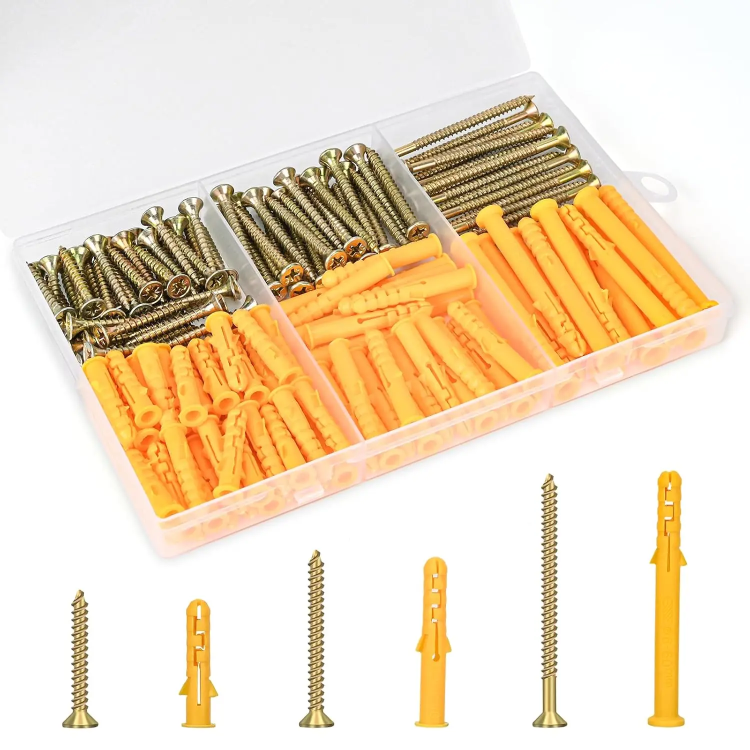 Drywall Anchors Kit, 170 count, 85 Plastic Drywall Anchors and 85  Flat  Screws, 3 Size #6 * 30#6 * 40#6 * 60, Wall  Kit for  Picture Frame, Shelf Brackets, Curtain Rod