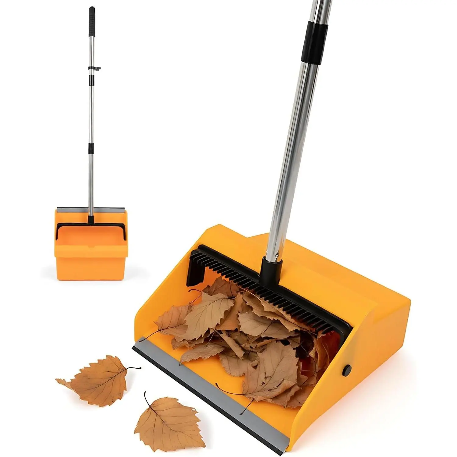 REEWII Large Commercial Dustpan with Comb, Long Handle Upright Heavy Duty Dust Pan for Indoor Outdoor Use, Suitable for Courtyards, Garages, Lobbies, Shopping Malls, Market Floors, Sidewalks, Classroom Cleaning