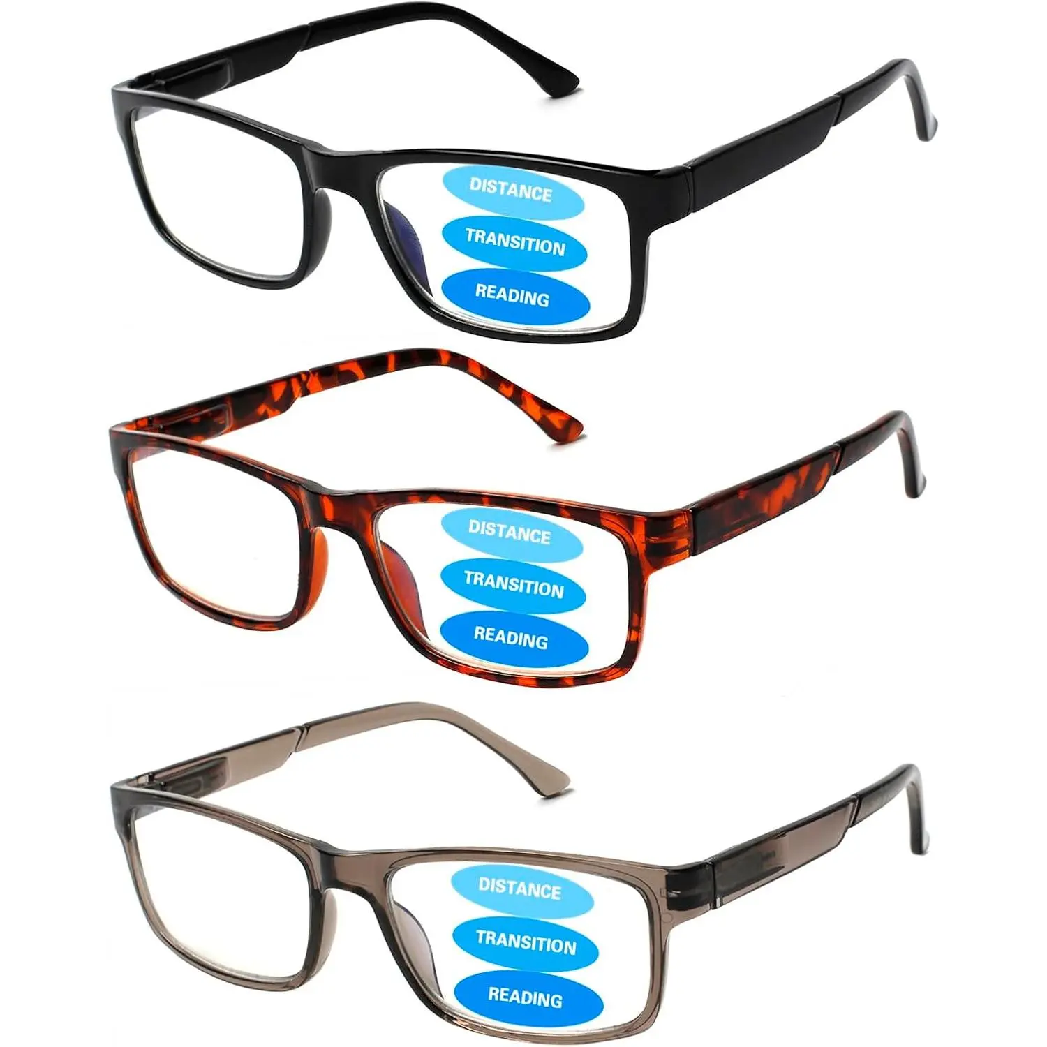 3 Pack Progressive Multifocus Reading Glasses for Women Men Blue Light Blocking Spring Hinges  Readers (Mix Color -1, 2.75, multiplier_x)