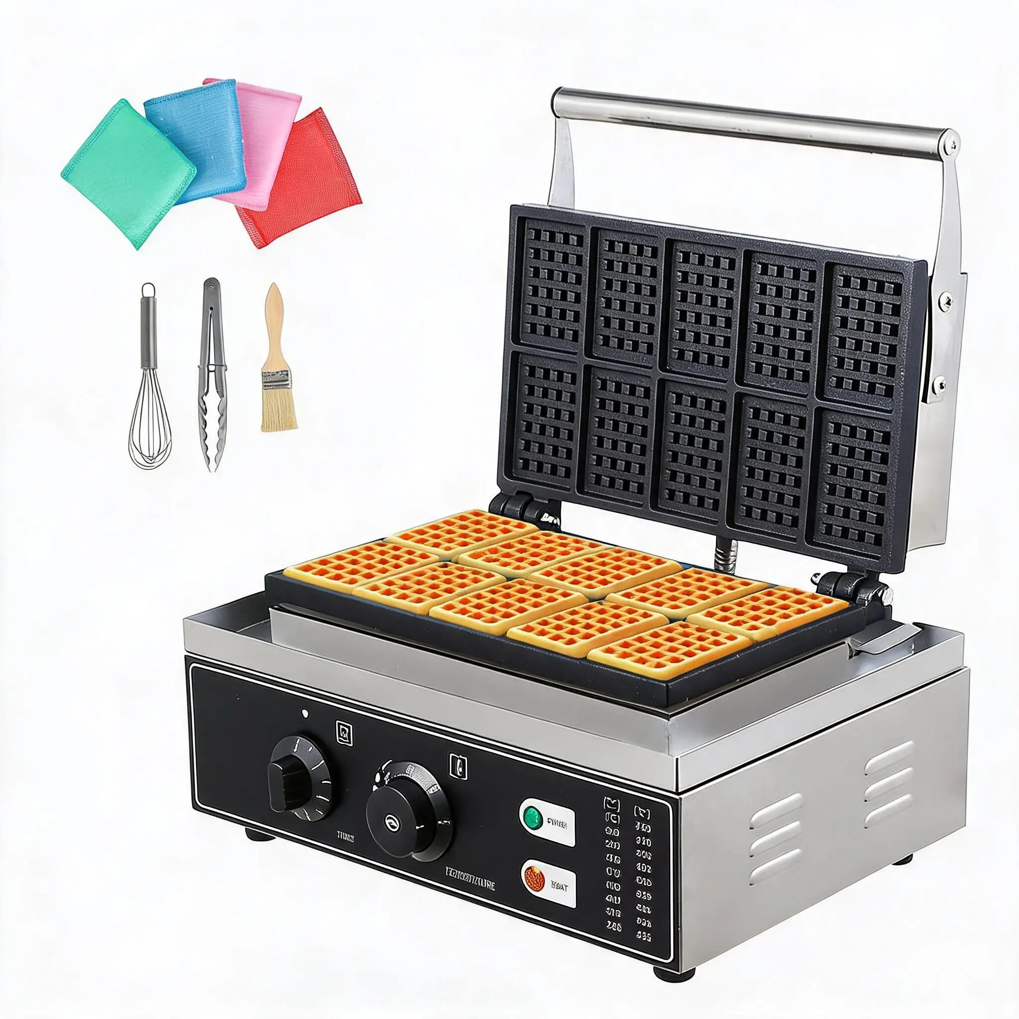 Garvee Commercial Electric Waffle Cone Maker, Stainless Steel Nonstick 2400W 110V Waffle Cone Machine, 360° Rotatable with Dual Independent Temperature & Timer Control, DIY Ice Cream Cones for Restaurant Bakery Snack Bar