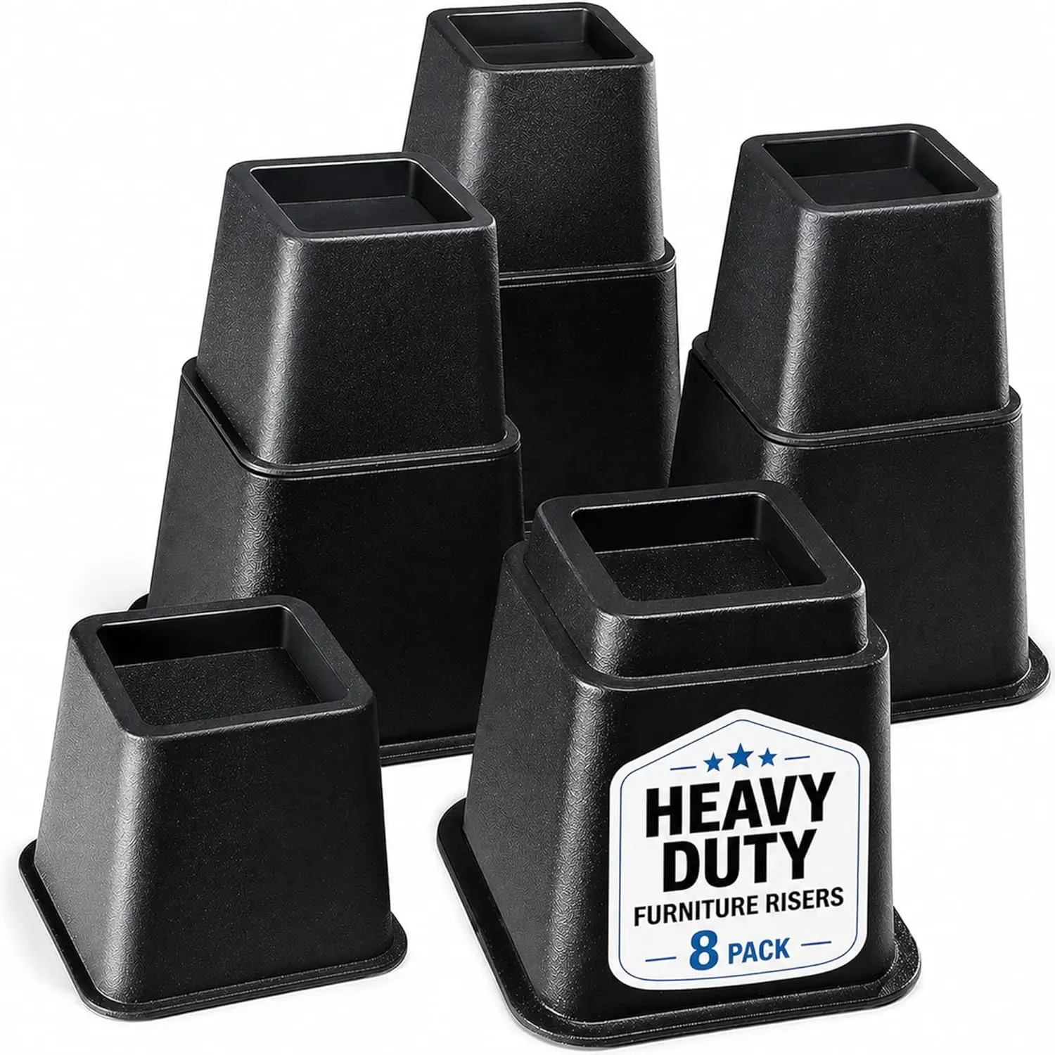 Home It Adjustable Bed Risers - Elevation in 3, 5 or 8 Inch - Heavy Duty Stackable Furniture Risers Supports 1,300 lbs - for Under-Bed Storage, College Dorms, Table and Couch, 4 Pack Bed Lifts Black