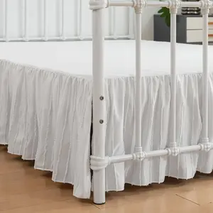 Striped Tufted Bed Skirt King Size, Ruffled Bed Skirts with Split Corners, King Size14 Inch Drop, Striped Boho King Size Bed Skirts White for Ruffled Bed Skirt, White