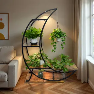 15-day Delivery Crescent Shaped Multi-Layer Plant Rack with Growth Light Adjustable Brightness Sturdy Metal Structure for Balconies Living Rooms Bedrooms Indoor Plant Enthusiasts Perfect Gift
