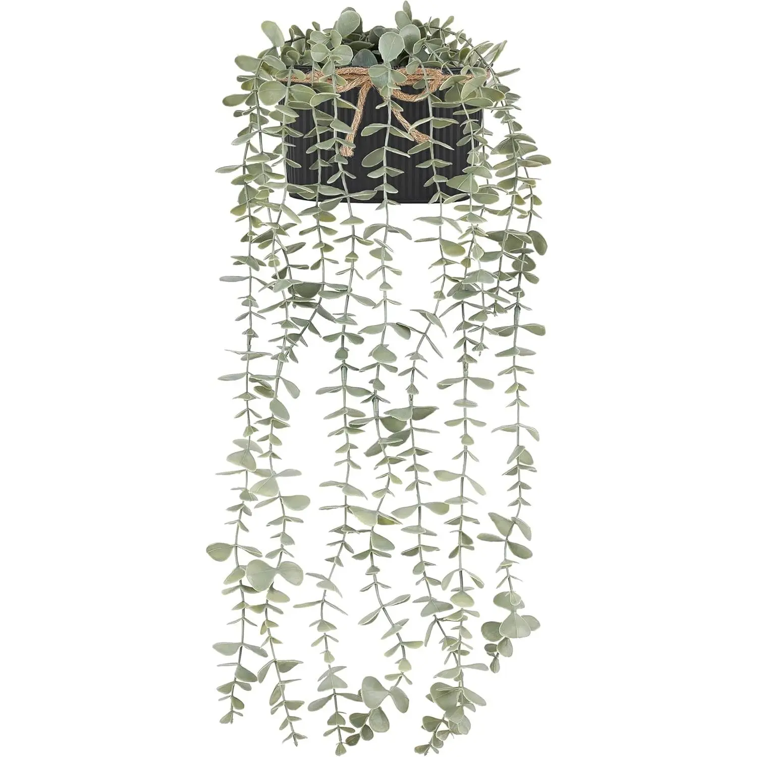 Fake Hanging Plants in Farmhouse Galvanized Pots Rustic Faux Potted Eucalyptus Greenery Indoor Artificial Plants for Book Shelf Mantel Living Room Bathroom Bedroom Home Office Decor (1, Black)