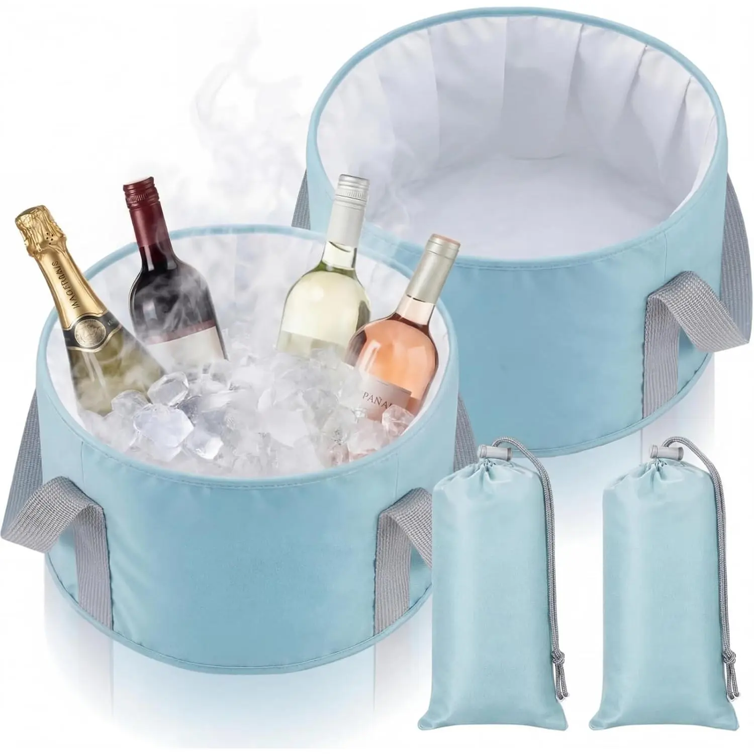 Reallnaive 2 Pcs Cooling Ice Bucket for Parties 15L Large Folding Cooler Capacity Foldable Ice Bucket with Storage Bag for Summer Party Keeping Drinks Tube for Cold or Warm for Camping Beach(Blue)