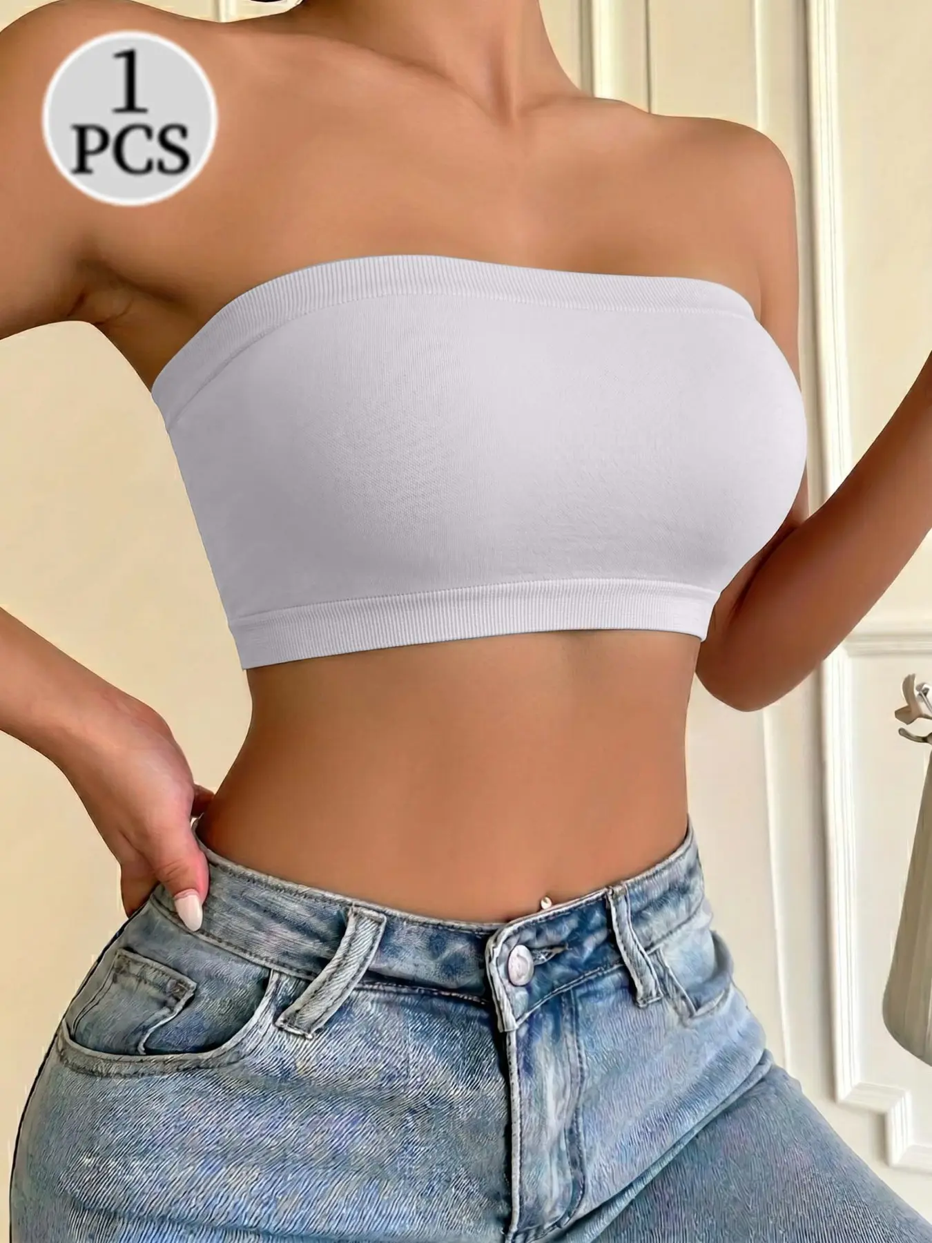 Strapless Bandeau Bra Seamless Non-slip Invisible Basic Casual Bralette for Daily Wear