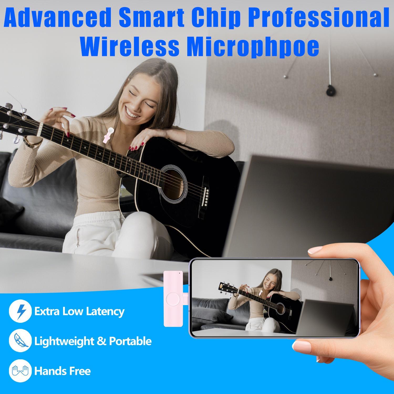 Wireless Microphone, Wireless Lavalier Mics, USB Rechargeable Lavalier Microphone with Charging Case, Portable Microphone for Video Recording, Compatible with iPhone, iPad, Android, Audio