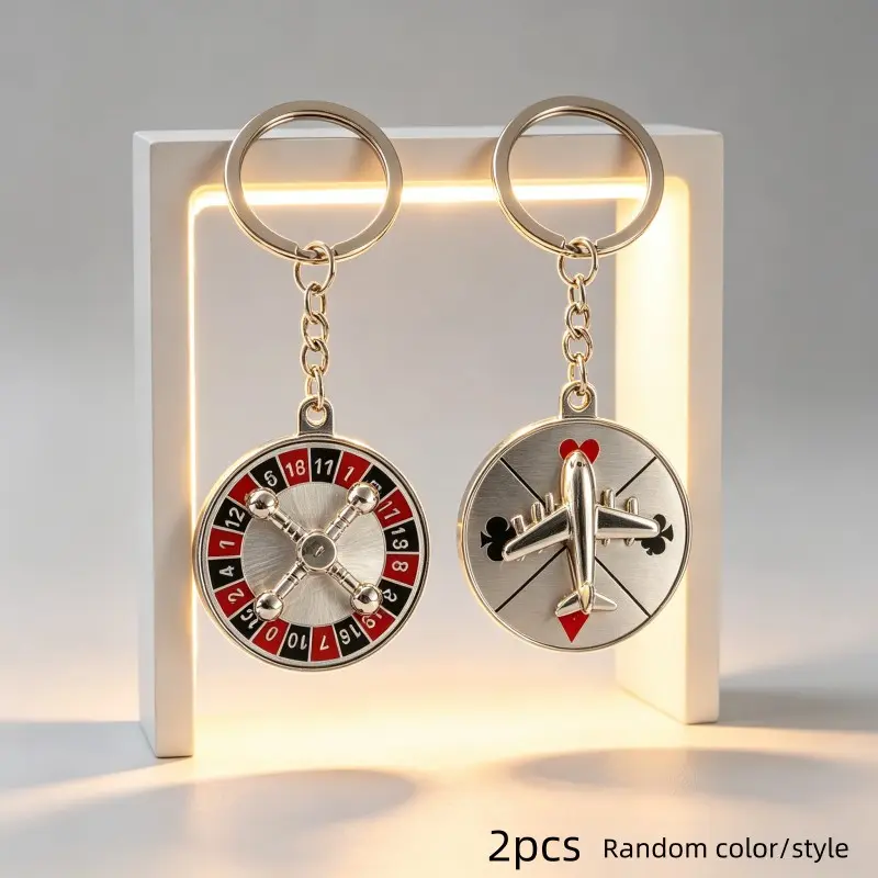 2-Pack Rotating Wheel Airplane Metal Keychains, Lucky Charm Keyring, Birthday Gift, Travel Luck, Unisex Bag Pendant, Must-Have Item