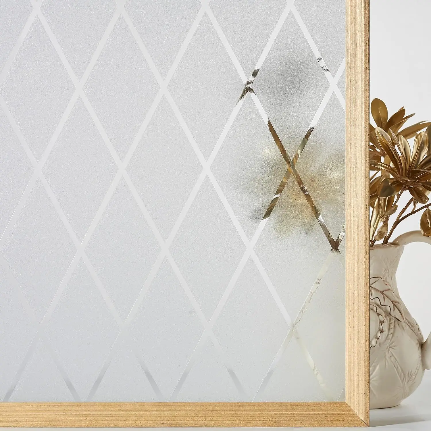 Lattice Frosted Window Film Window  Film Static Cling Window Vinyl Opaque Glass Sticker Non Adhesive Anti-UV 17.7x78.7 inches