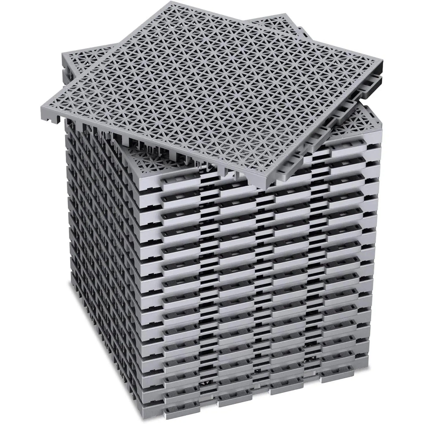 16 PCS Modular Interlocking Cushion Floor Tiles with Hole Drainage Mat 10"x10" Non Slip Pool Deck Mat Outdoor for Drain Pool Patio Shower Kitchen Balcony Grey