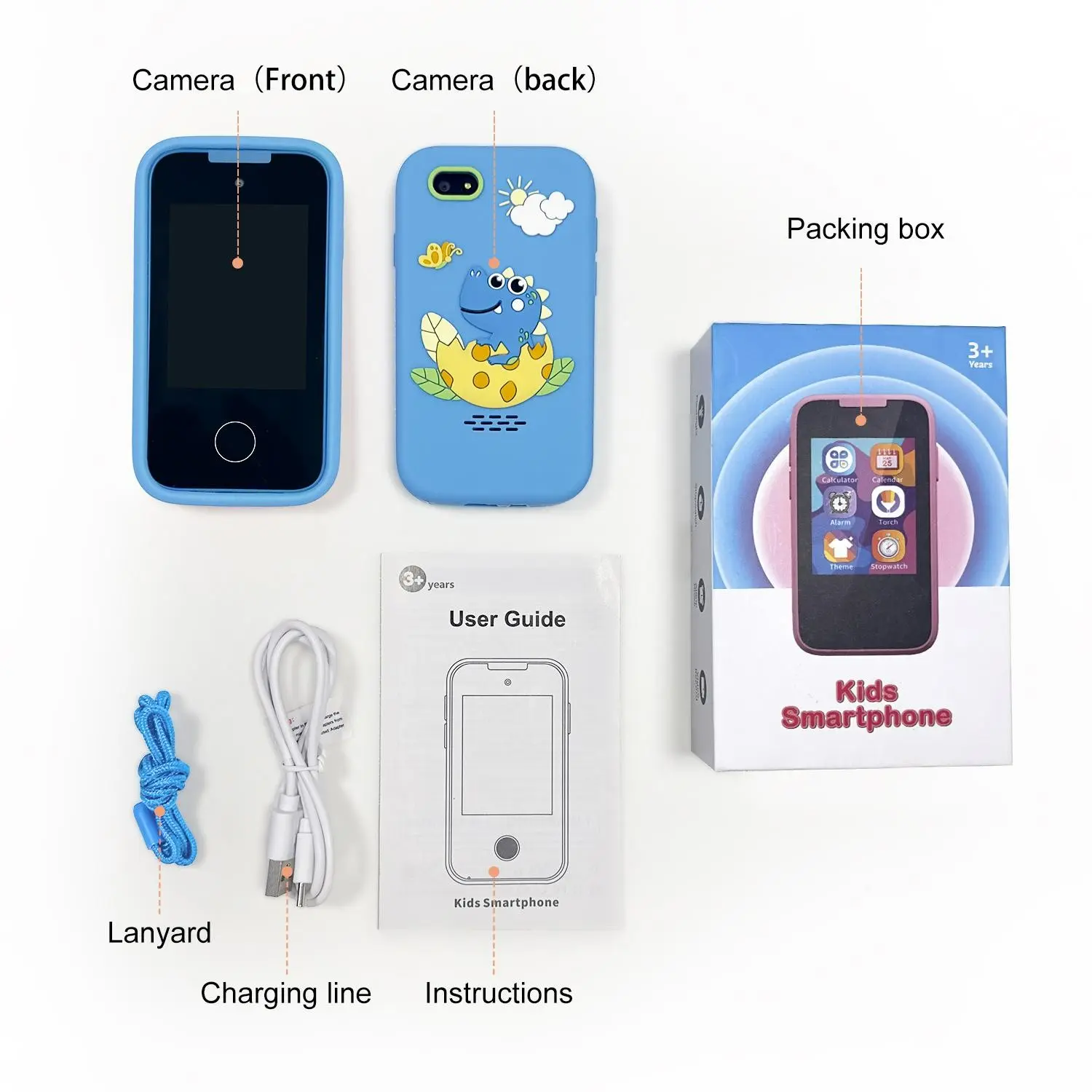 Phone Toy, Digital Multifunction 2.8 Inch Touchscreen, Dinosaur Case, Fun Learning Games, 12 Habit Trackers, HD Dual Cameras, 23 Photo Stickers, Ages 3-10, Christmas Birthday Gift