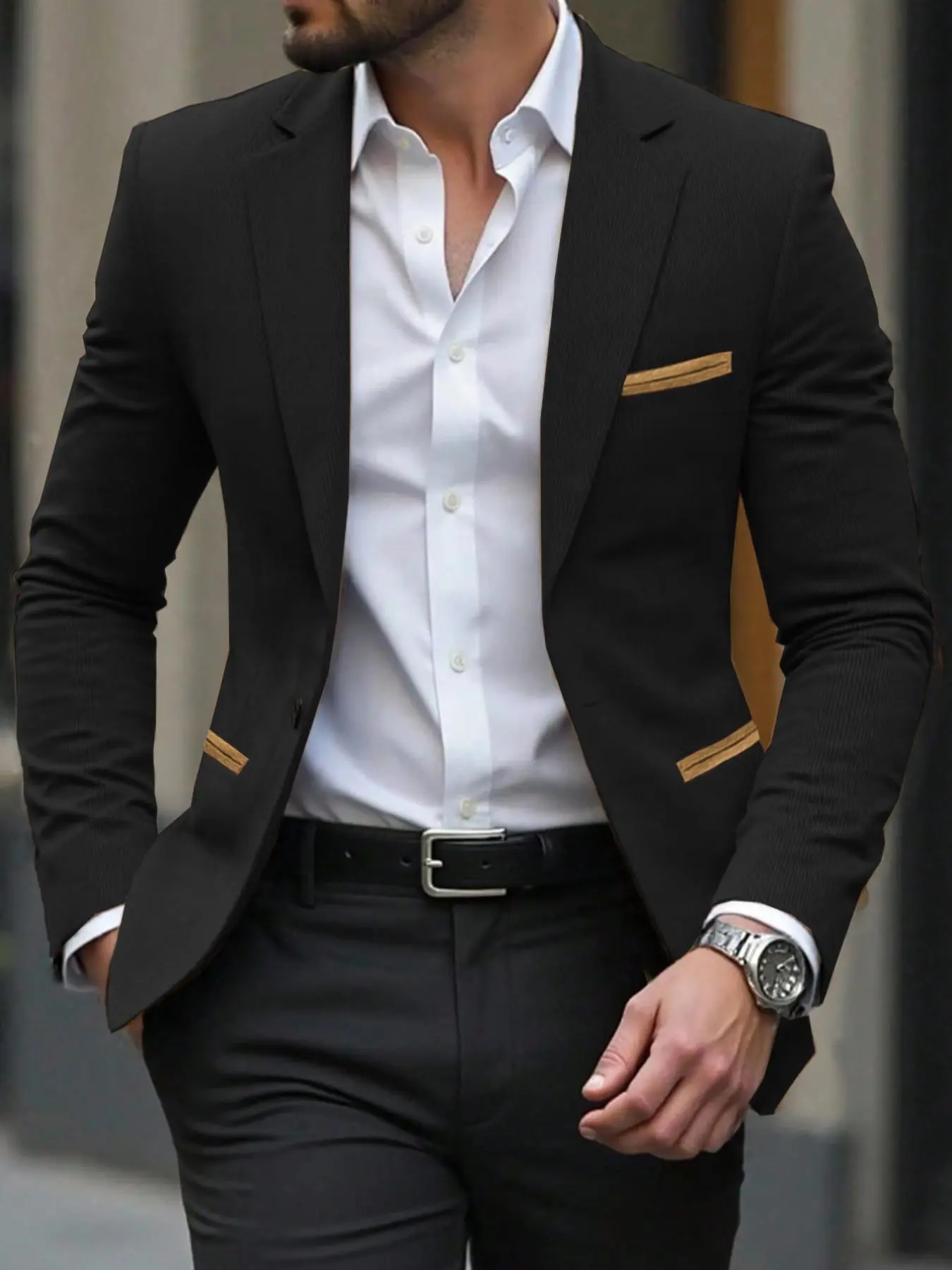 Men's Colorblock Blazer Jacket, Long Sleeve Casual Suit Coat, Fashionable Versatile Outerwear for Any Occasion, Menswear