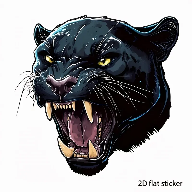 2D Flat Motorcycle Sticker – Fierce Black Panther Head Decal, Premium Waterproof Vinyl for Car, Window, Truck, Laptop, Bumper, Wall, Bike, Mirror, Phone Case, Durable, Adds Irresistible Charm