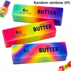 3PCS Butter Squishy Stress Toy,Soft Novelty Toy,Realistic Butter Stick Fidget, Slow Rising Soft Squeeze Toy for Adults Stress Relief & Anxiety Relief (Random 3 Dazzling Colors), Slow Rise Squishies