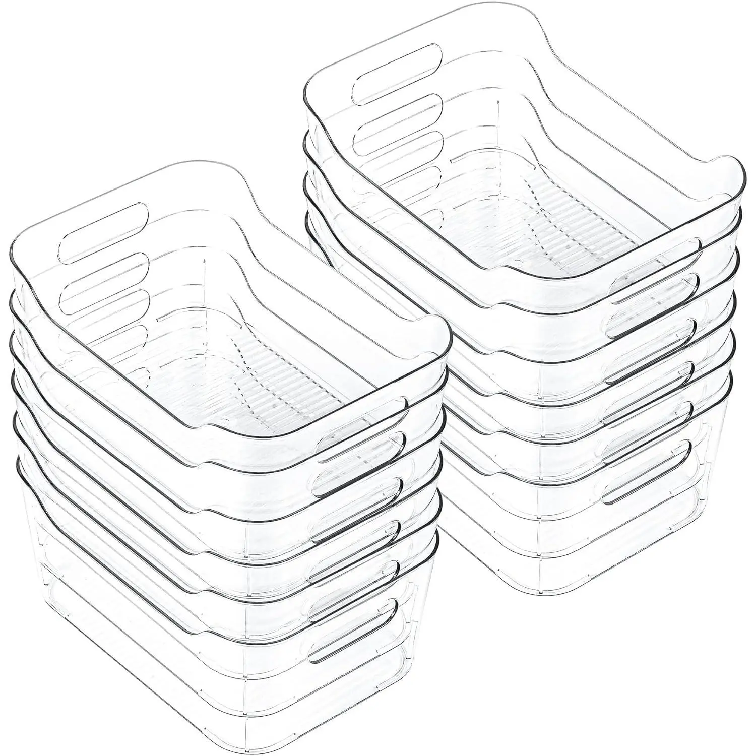 12 Pack Clear Plastic Storage Bins, Acrylic Organizer and Containers with Handle for Pantry, Cabinet, Closet, Refrigerator, Freezer, Bathroom, Kitchen Under Sink Storage