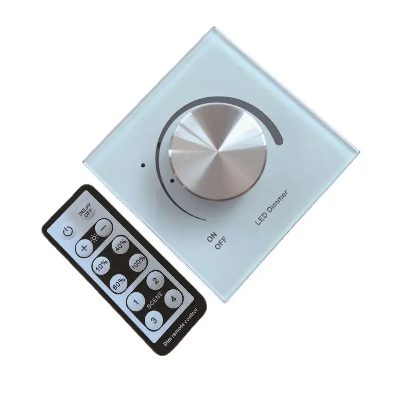 0-10V Dimmable 86-Type Glass Panel Dimmer Switch Accessory - 2.4G-Infrared Dual Remotes, 8.6*8.6cm Knob, 24V Working Voltage, Brightness Control, for 24V Lighting Fixtures & Low-Voltage LED Lamps, Indoor Use, Reliable Structure, Bedside Adjustment