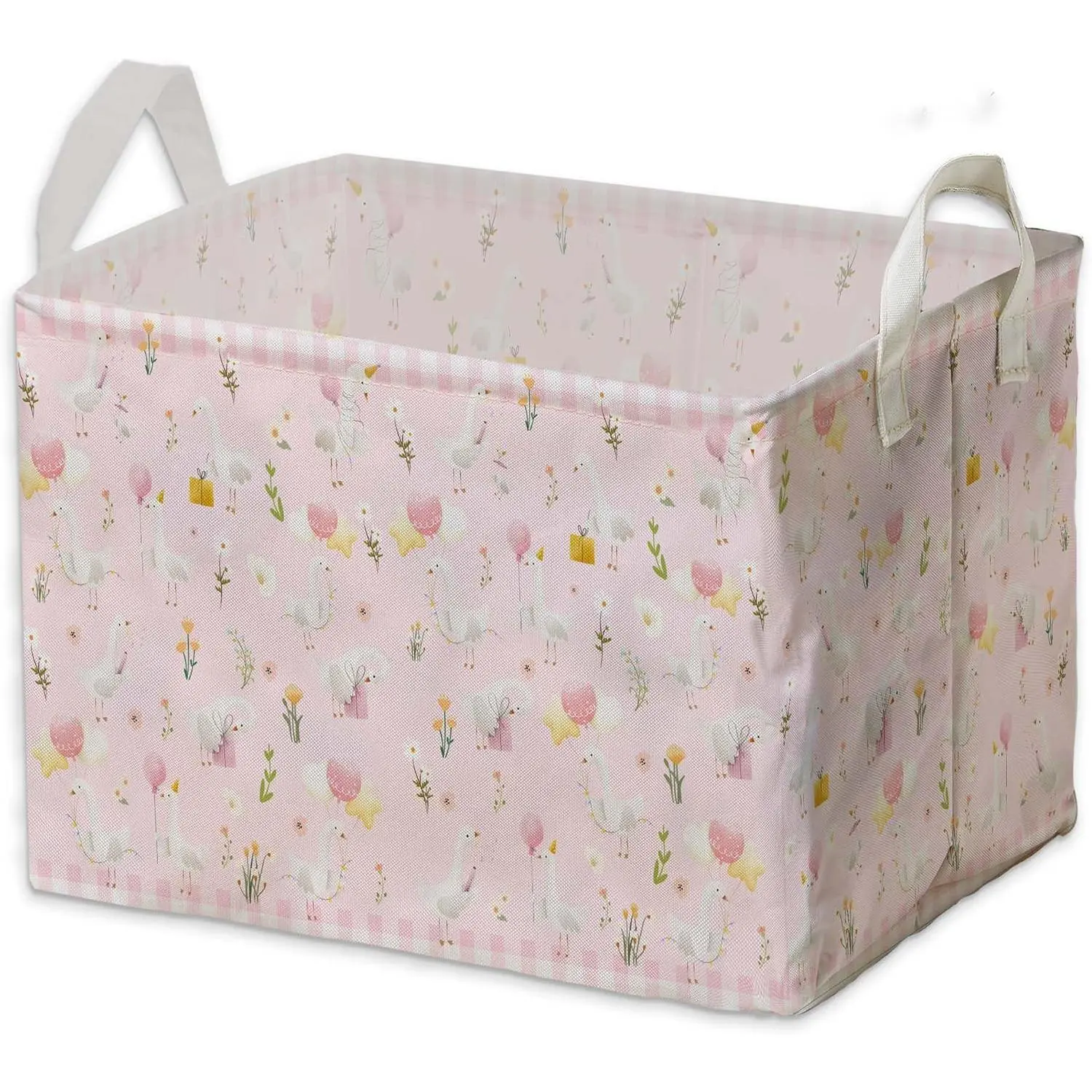 Nursery Decor Girl, Pink Basket for Pink Nursery Decoration, Birthday Decor Girl, Large Square Canvas Laundry Hamper With Waterproof PE Coating, Foldable