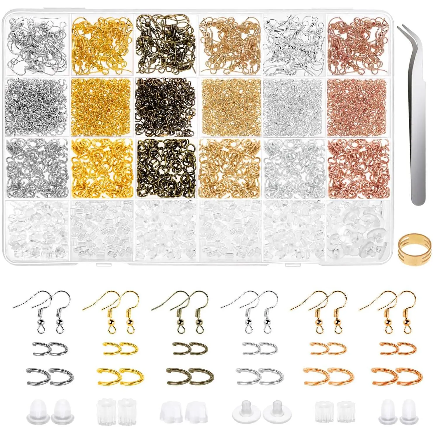 1900 count Earring Making Kit with  Hooks, Fish Hook Earrings, Backs, Jump Rings for Repair, Gifts