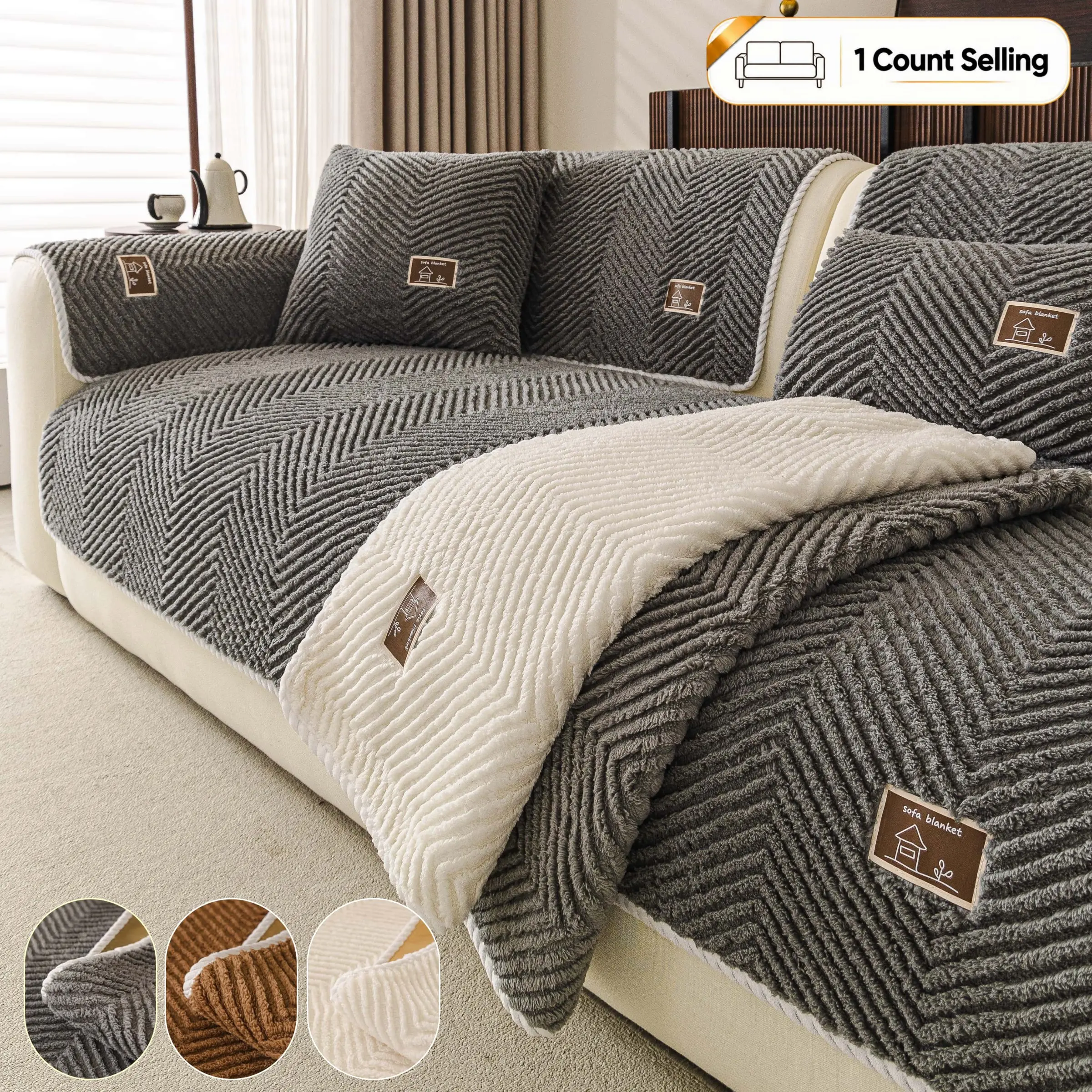 Plush Couch Cover For Sofa, 1 Count Solid Color Sofa Covers For Pets, Soft Non-Slip Couch Protector with Grip Backing, Machine-Washable & Pet-Friendly Cover, Available in Multiple Colors for Sectional Sofas, Love seats & 1-4 Seater Couches.
