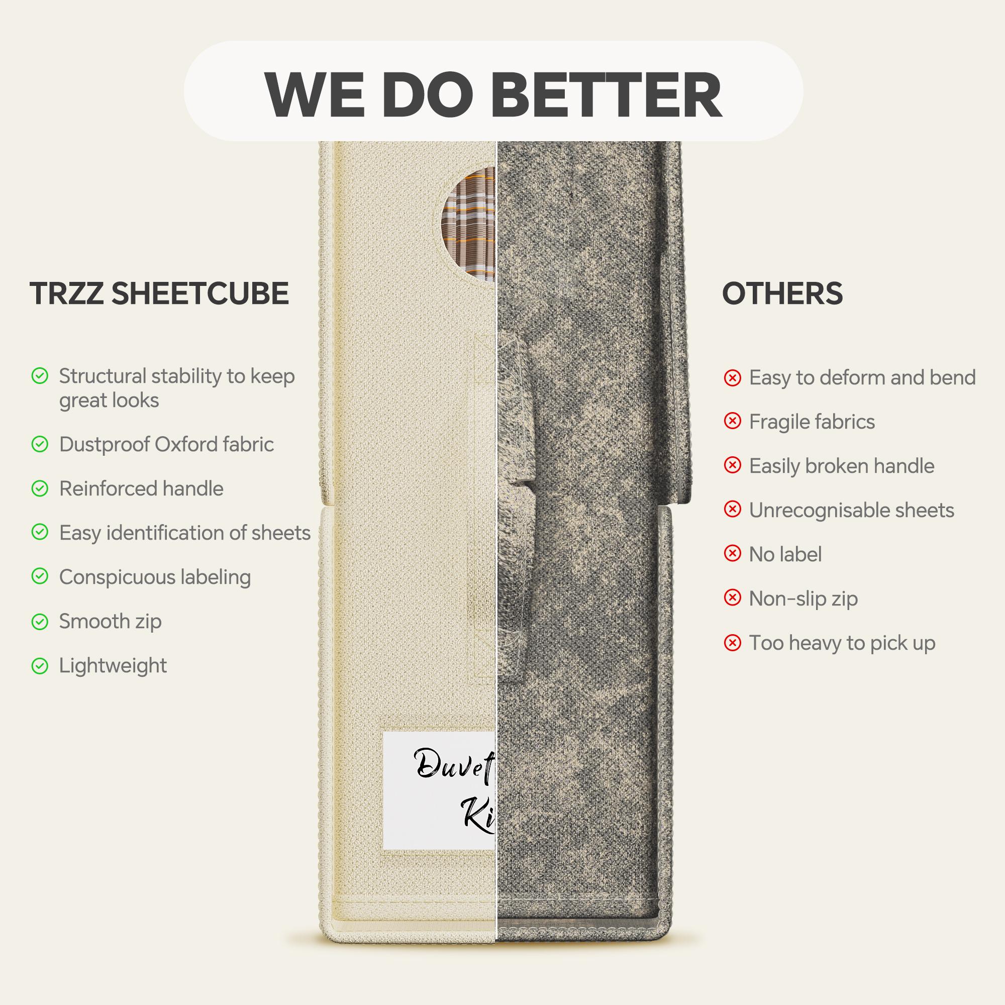 [Mega Deals]TRZZ Foldable Bedding Organizer, Fabric Storage Bins for Bed Sheets, Duvet Covers and Pillowcases, Closet Organizer, Storage Container Boxes for Blankets, Clothes (4/8 pack(Queen or King), color option Beige Grey or Black