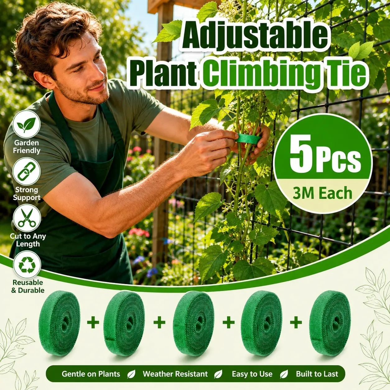 Adjustable Plant Tie Roll Tape, Soft Reusable Gardening Fixtures, Ideal for Vines, Seedlings, Flowers, Vegetables, Balcony Decor