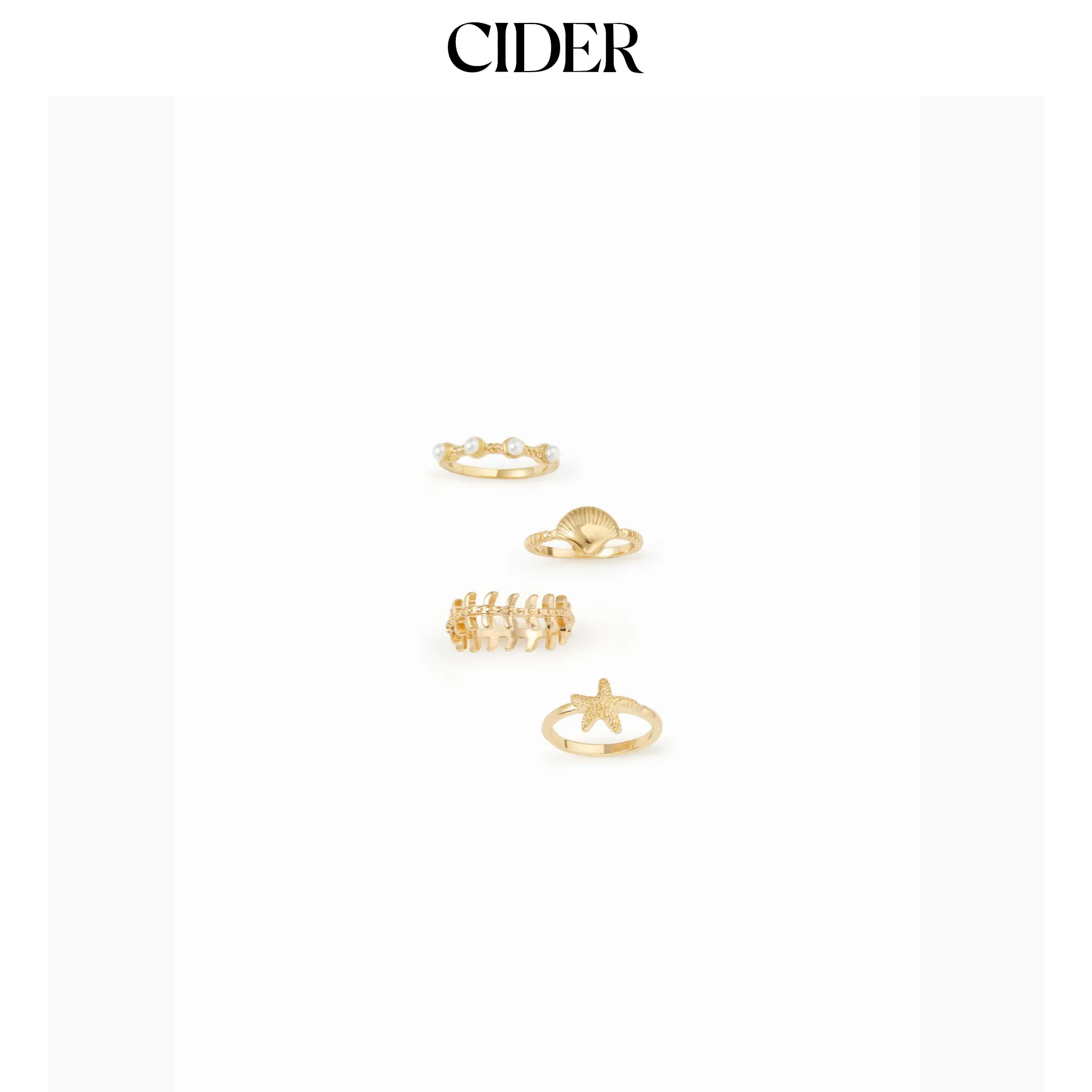 Cider 4 PCS SHELL & STARFISH & FAUX PEARL RING SET