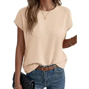 Saodimallsu Womens Summer Cap Sleeve Tops  Waffle Knit Going Out Casual Loose Crew Neck Lightweight Sweater Vest
