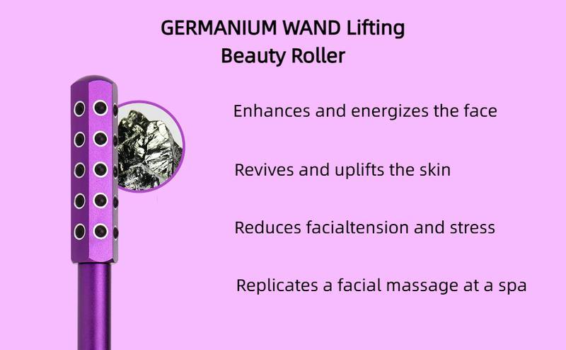 Professional Germanium Facial Roller with High Frequency Therapy – For Firming Skin, Reducing Wrinkles & Lymphatic Drainage | Rechargeable Purple Beauty Device | Dermatologist-Tested