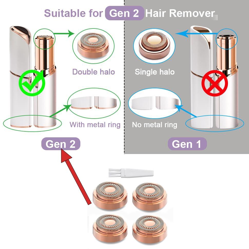 4-Pack Replacement Heads for Flawless Facial Hair Remover Gen 2 – Includes Cleaning Brush – Compatible Refill Blades for Finishing Touch Hair Removal Shaving Products