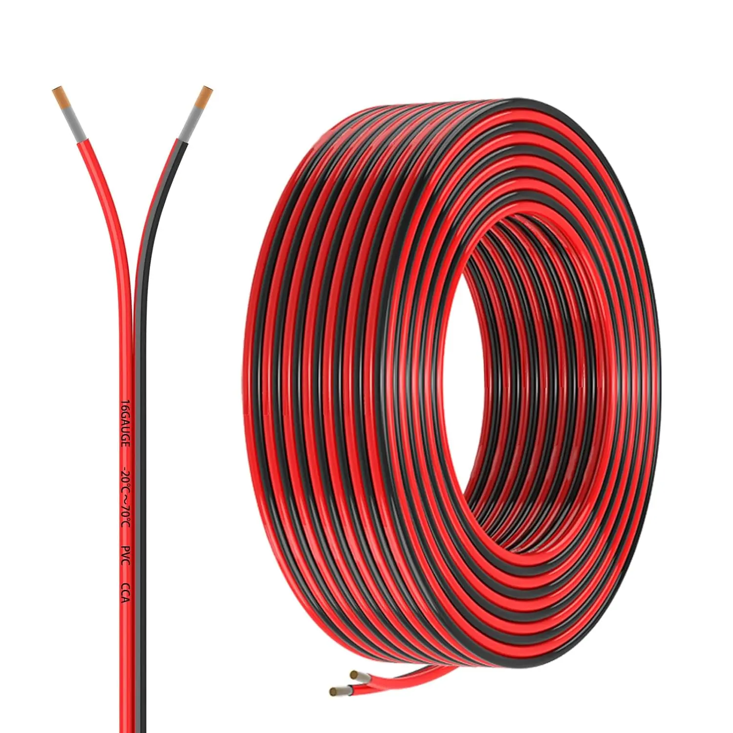 16 Gauge 2 Conductors 30FT Electrical Wire, Red Black , Flexible Low  PVC Copper Clad  Extension Cord for  Speaker Wire, LED Wire,Lamps Lighting,Residential Wiring 12V/24V DC.