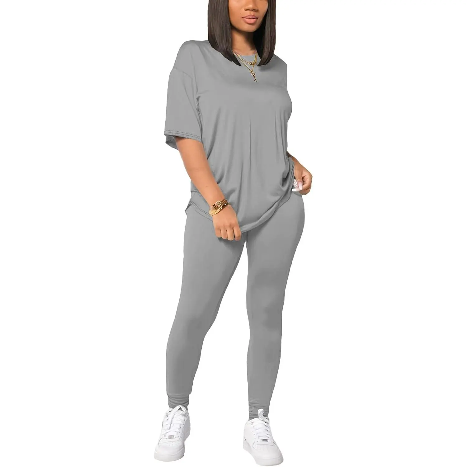 Women 2 Piece Outfits Summer Sweatsuits Drop Shoulder Tracksuits Biker Short Workout Jogger SetsGift.