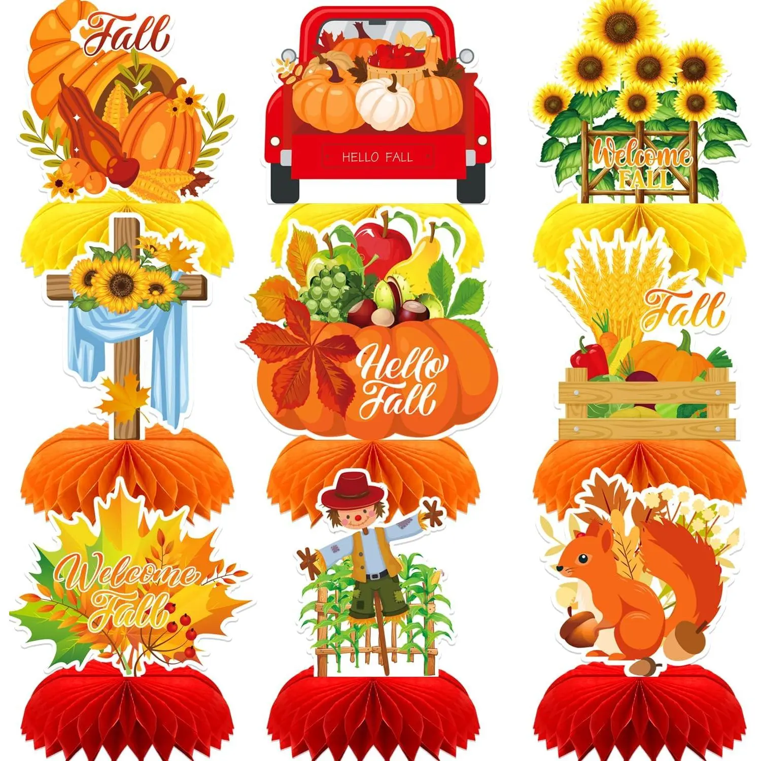 Fall Fall Table Decorations, 9 count,  Fall Party Decor | Fall  Centerpieces for Tables with Scarecrow  for Thanksgiving Dinner, Harvest Festival, Autumn Party Decor