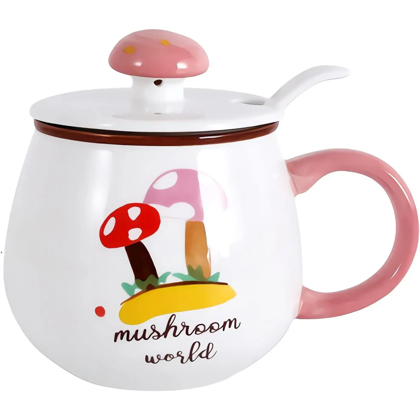 13.5oz Mushroom Mug Ceramic  Cup Cute Coffee Mug with Lid Spoon for Girl  Women Gifts ()