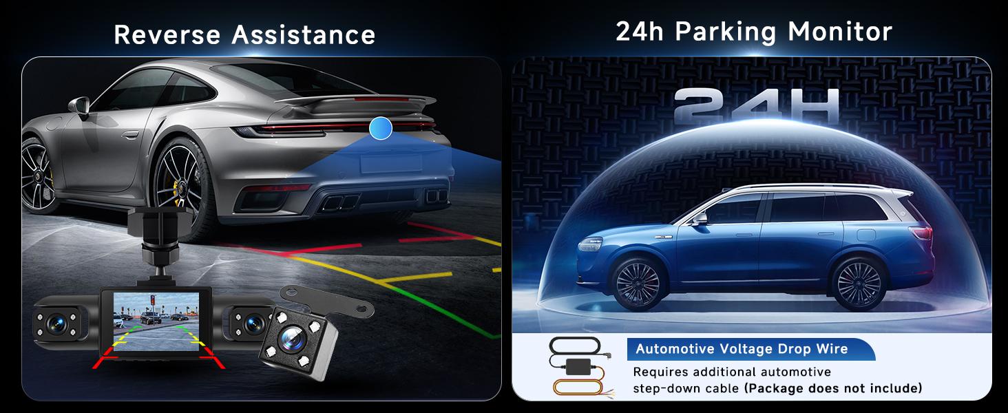 4 Channel 360° Dash Cam Front and Rear Inside Left Right, Dash Camera for Cars, Built-in Night Vision, Sensitive Motion Detection 24/7 Recording Parking Mode Monitor Reversing Help,(option) 64G TF Card