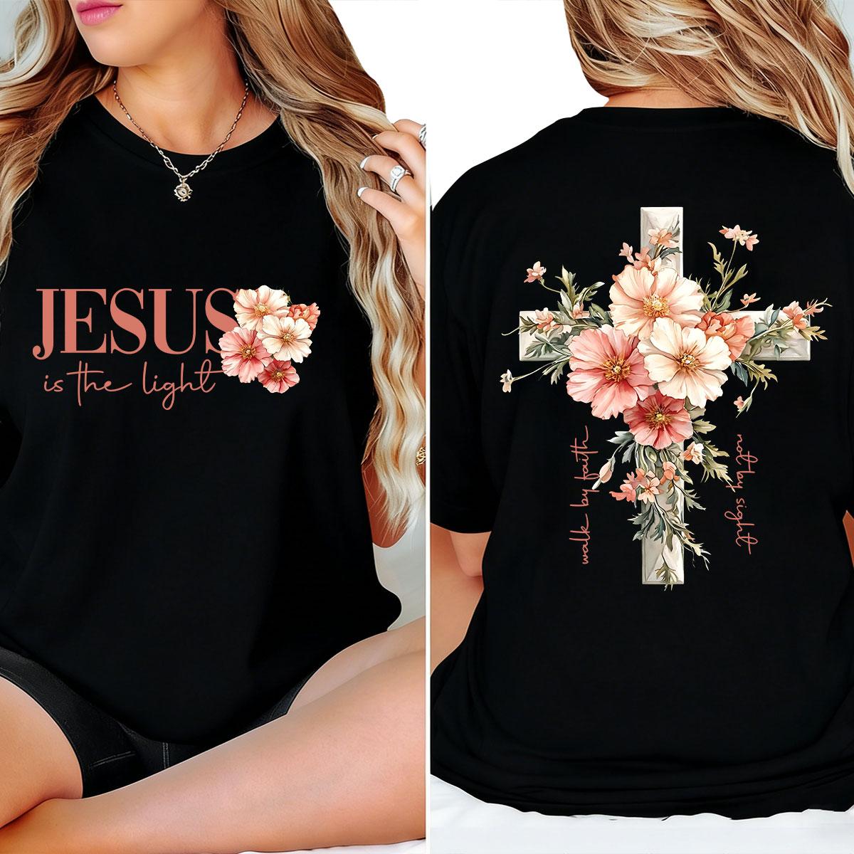 Faith Cross Christian T-Shirts With Beautiful Floral Cross Print Made In USA For Women For Men [ZinniaZip cotton t-shirt/sweatshirt/hoodie, soft and comfortable]