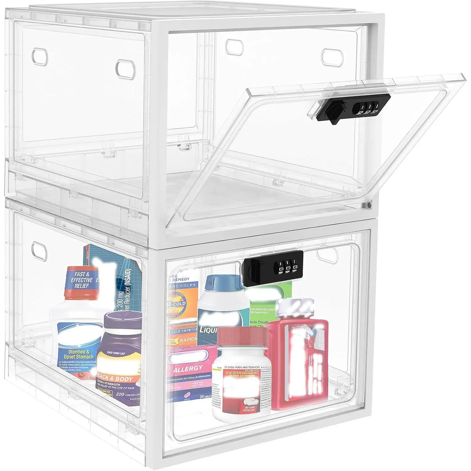 Lock Box for Safe Medication, 10L Lockable Storage Box for Fridge/Snacks , Phone Lock Boxes with Combination Code for /Dorms/Office Storage (1, Translucent White)
