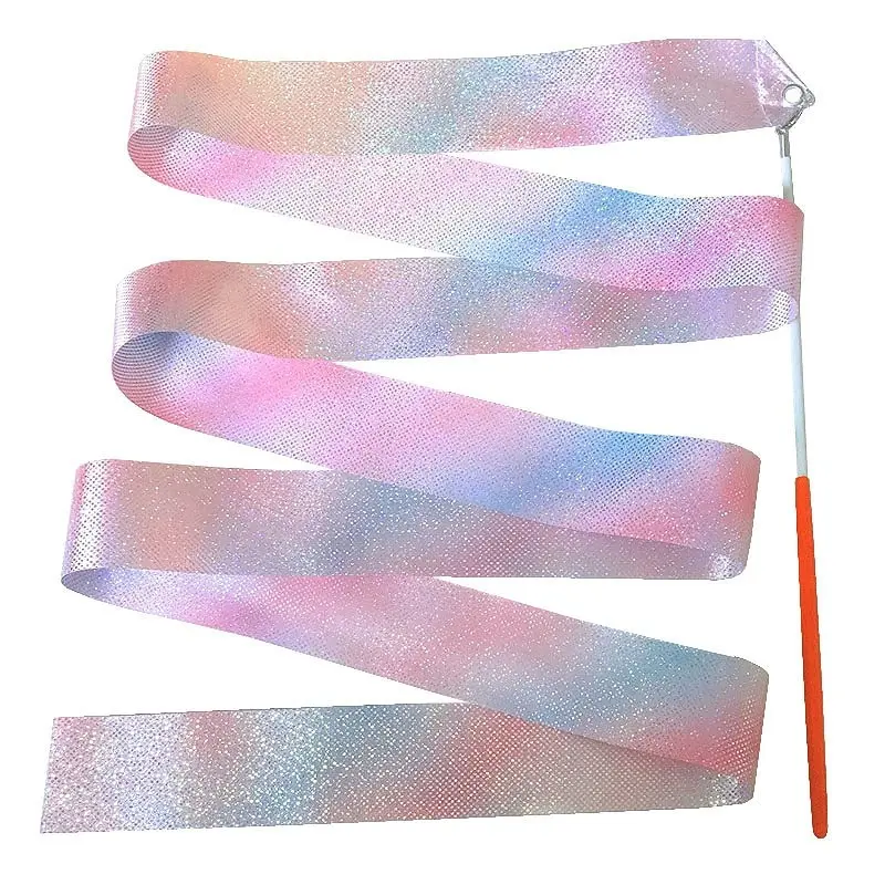 Rainbow Glitter Gymnastics Ribbon with Stick, 2m/4m Dance Ribbon for Kids Ballet, Rhythmic Gymnastics Training Toy Gymnastics Equipment