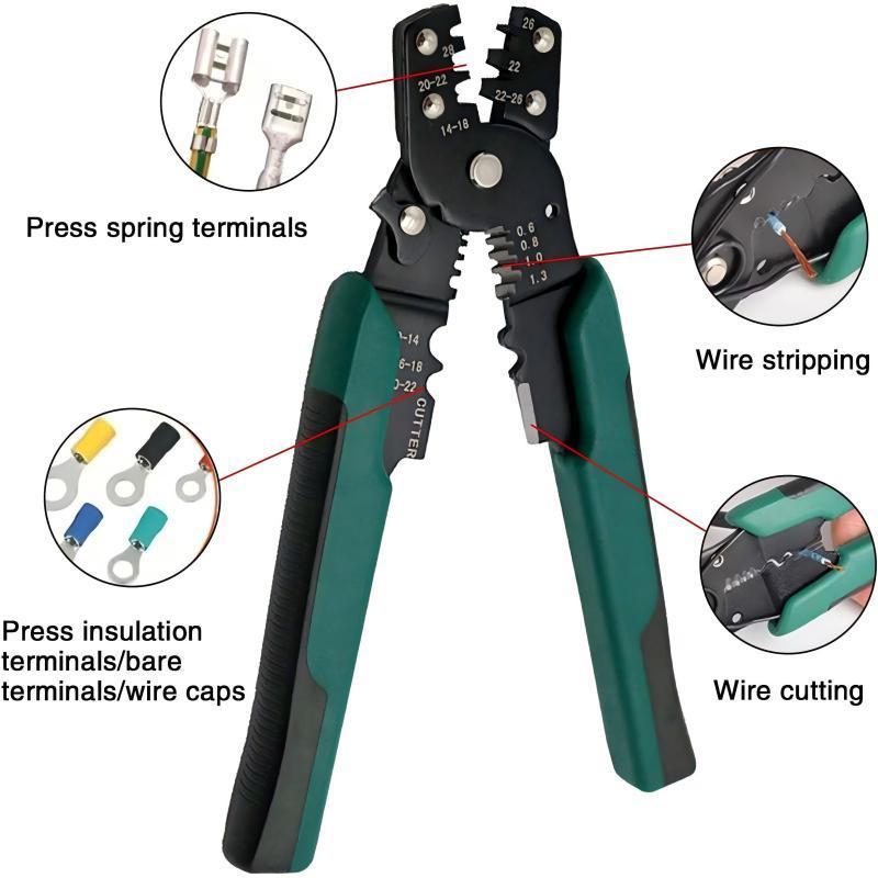Professional Wire Crimping Tool, Multifunctional Durable Carbon Steel Pliers for Cutting Stripping Crimping 26-10 AWG Wires, Wirecutters, Hand Tools