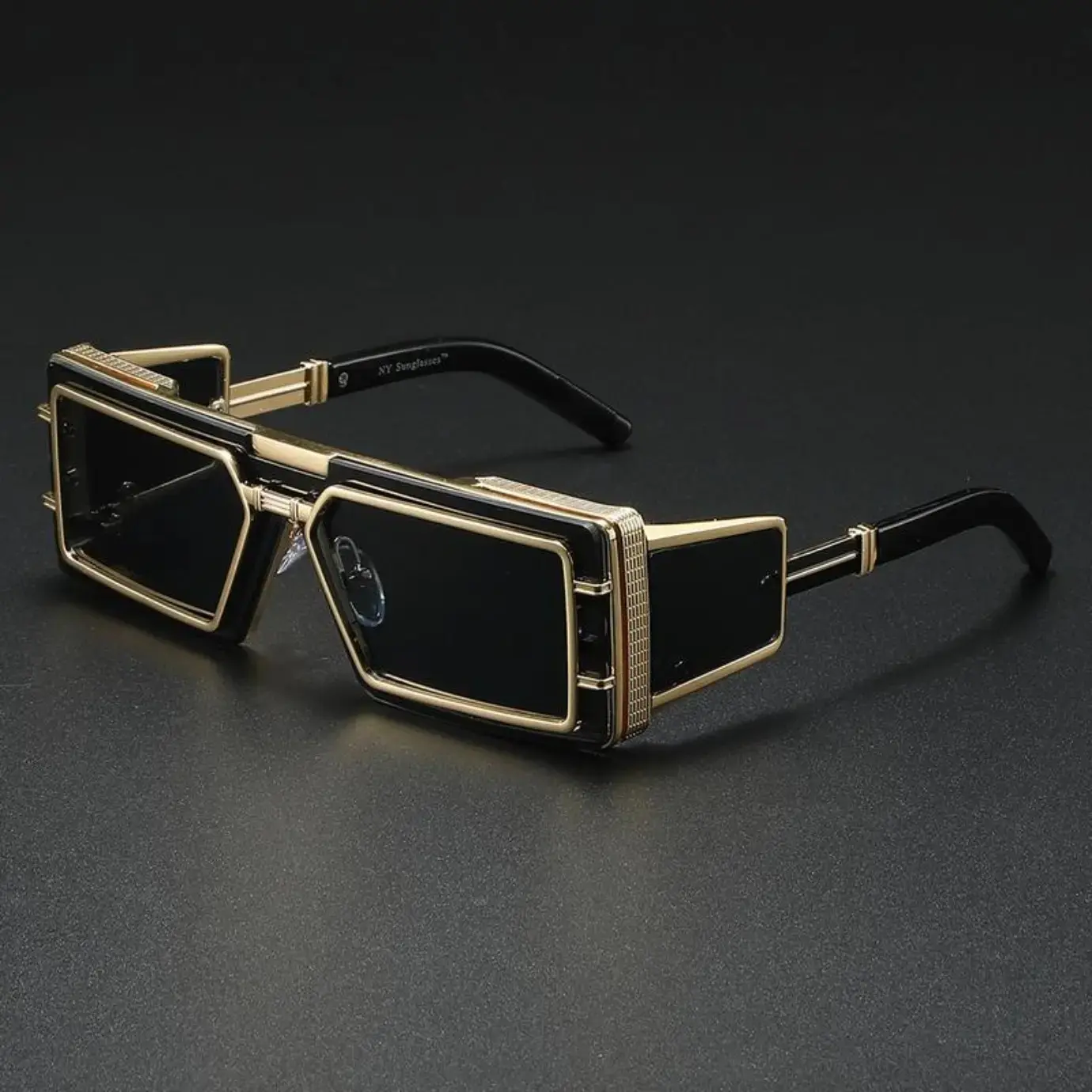 Geometric Cut-Out Sunglasses for Men & Women, Square Metal Frame with Mirrored UV-Protection Lens for Street-Style Looks, Men's Sunglasses, Universal Fit, Mirrored Eyewear, Trendy Square Sunglasses