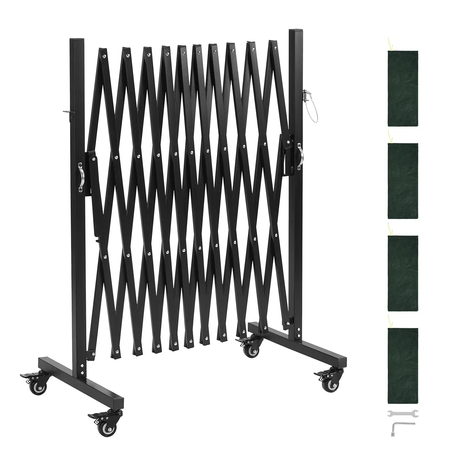 【Summerfinds】VEVOR 11ft Extendable Outdoor Aluminum Mesh Barricade, Flexible Mobile Safety Barrier with Locking Casters, Portable Folding Metal Traffic Gate with Sandbag for Patio Grounds, Block Off Areas (11 ft Extension), Included Sandbag